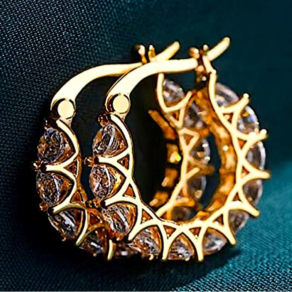 Gold Plated Zircon Diamond Huggie Hoop Earrings